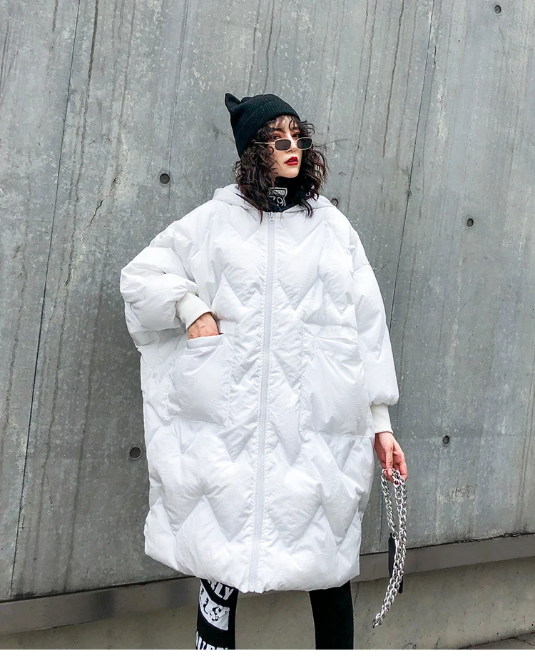 Kawaii белое теплое пальто с капюшоном размера d, женская зимняя куртка, пальто с капюшоном, Длинная Верхняя одежда размера плюс, ватник, mujer LT148S30