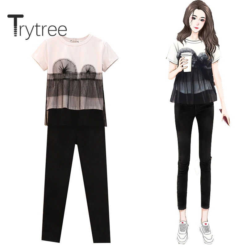 Комплект из двух предметов Trytree Женский Повседневная Свободная Сетчатая