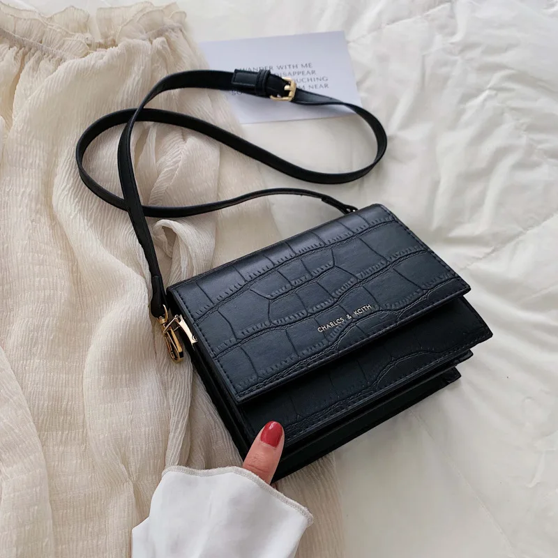  Simple and versatile women's crocodile pattern fashion design cover bag bag sweet solid color multi - 4000045795475