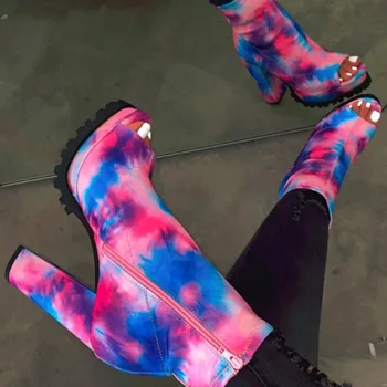 

Women Zip Peep Toe Ankle Boots Spring Ladies Snake Pattern Platform Thick High Heels Female Leopard Fashion Shoes 2020 New