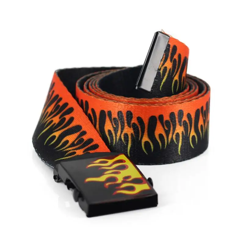 New Style Flame Print Belt Men Women Plain Webbing Belts High Quality Nylon Belts Fashion Men Jeans Waist Belt Waistband M006