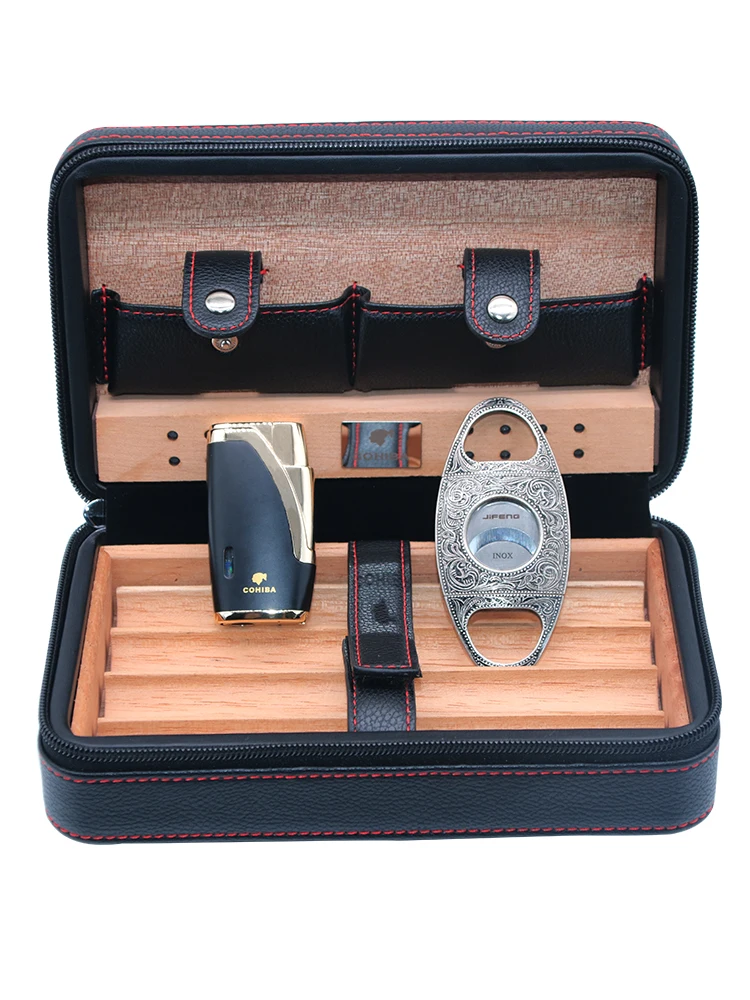 

2color Cedar Wood Cigar Humidor Travel Portable Leather Cigar Case Cigars Box Humidor Box