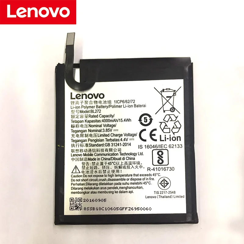 

Lenovo 100% Original 4000mAh BL272 Battery For Lenovo Vibe K6 Power XT1662 Mobile Phone Latest Production High Quality Battery