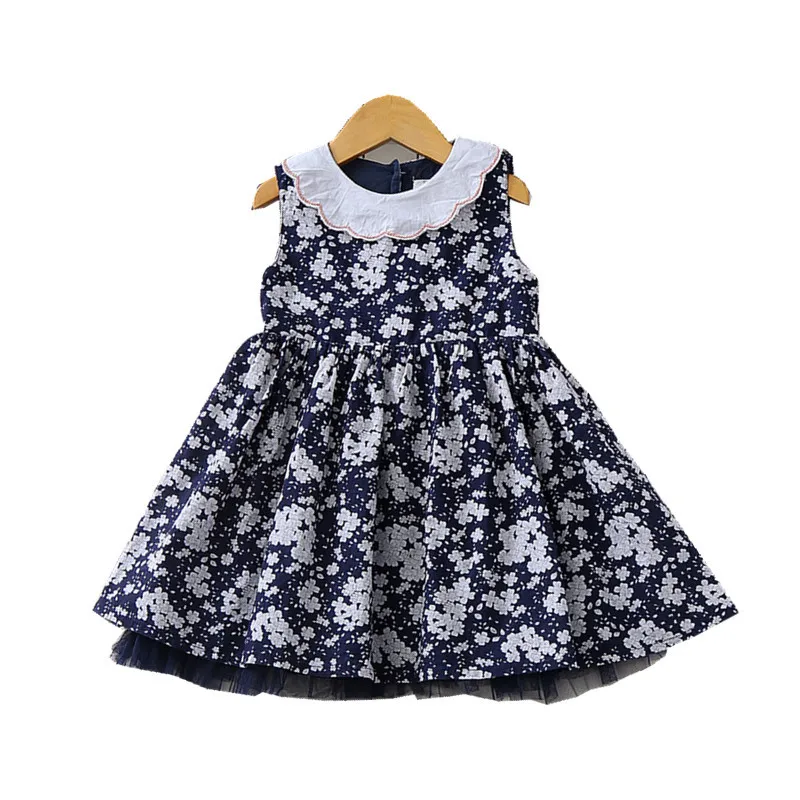 Детское платье с маленьким кукольным воротником и цветочным рисунком; коллекция года; летнее платье для девочек