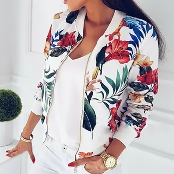 

women floral zipper up jacket long sleeve coats top spring autumn jackets