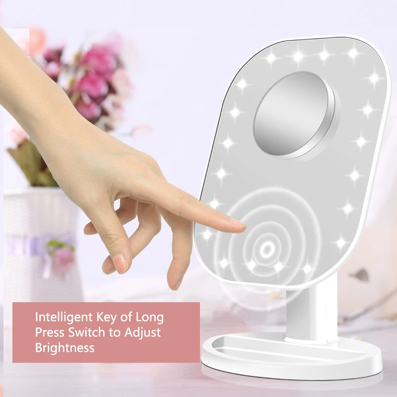 Led Makeup Mirror Portable 20 LED Light Touch Screen 10X Magnifier Vanity Mirror Flexible Cosmetics Desktop USB Mirror FZB3686-3