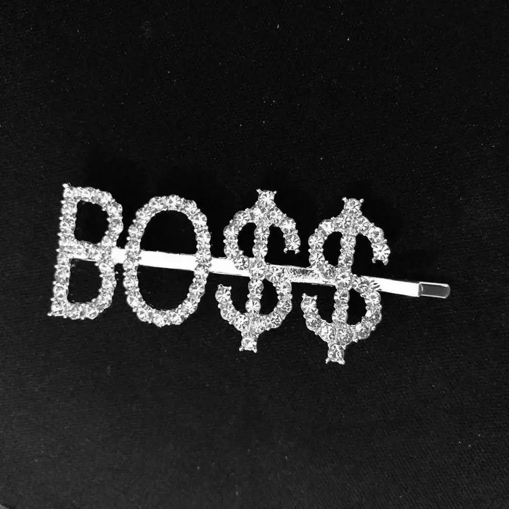 BOSS 1 шт. GLAM/DRIPPIN/X Кристальные блестящие стразы заколки для волос буквы заколки для волос заколки аксессуары для укладки волос для женщин и девушек - Цвет: BOSS