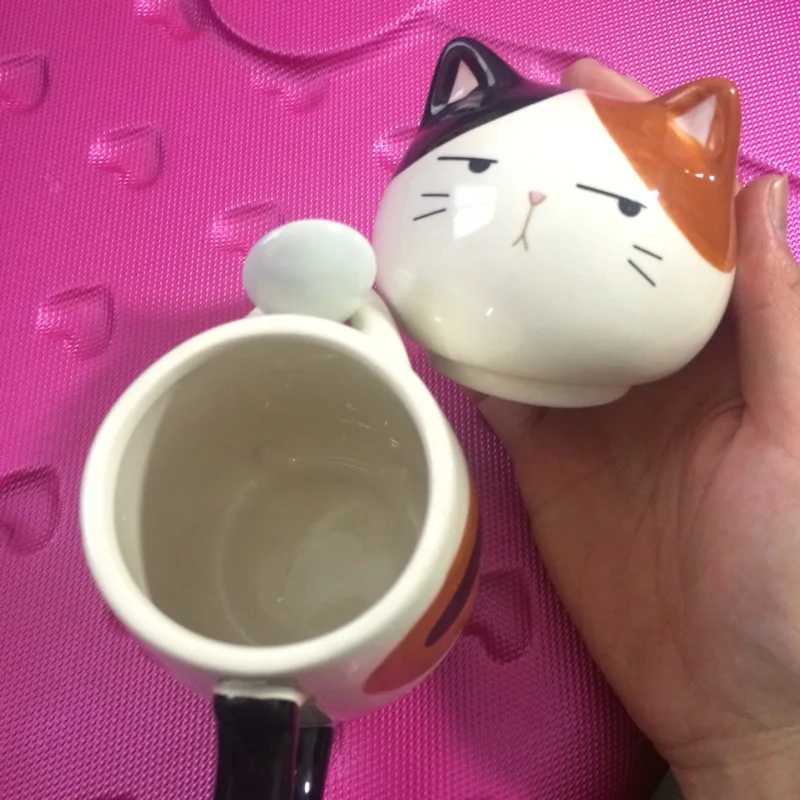9 унций, милая кошка, собака, 3D Керамическая кофейная кружка, чашка для завтрака, молока с крышкой и ложкой, бутылка для напитков, подарок на день рождения, DEC214