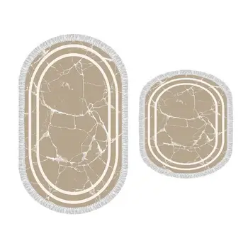 

Oval Fringed 2'li Bath Mat Pad Linear Stone Coffee White