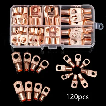 

120pcs Copper Ring Lug Terminal With Box Lug Ring Wire Connectors Bare Cable Electric Crimp Terminal SC Close End Pad Seals Out