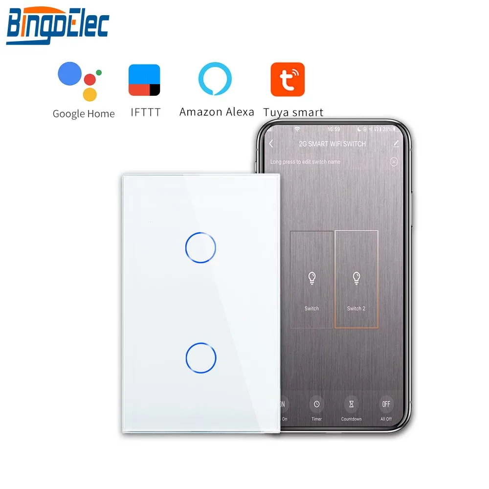 Bingoelec WIFI 2 банды 1 способ сенсорный выключатель стандарт США умная Автоматизация