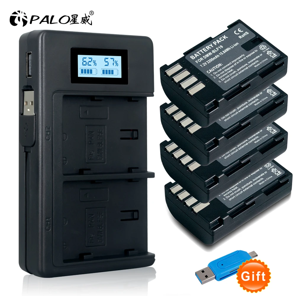 PALO 2200 мАч DMW-BLF19E DMW-BLF19 DMW BLF19 BLF19E батарея для камеры + ЖК-дисплей двойное зарядное