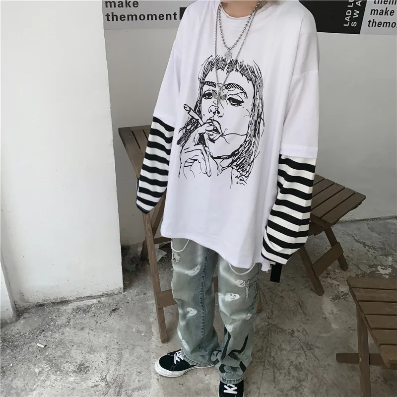 Lychee Harajuku, женская футболка с принтом для девочек, топ, футболка в стиле пэчворк, женские футболки в полоску, 2 предмета, женские футболки, топы, футболки