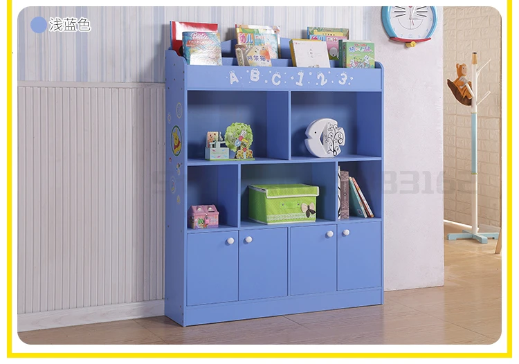 Children's bookcase simple bookcase landing kindergarten shelves cartoon students with doors baby toys storage home