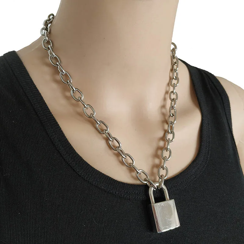 Unisex Chain Necklace Square Lock Choker Collar