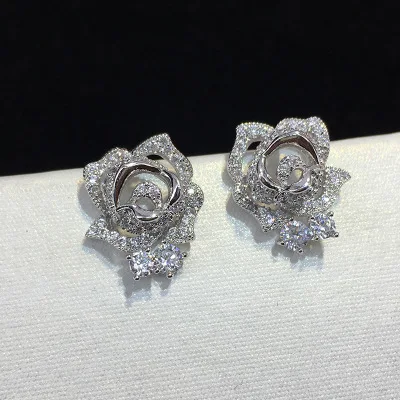 Cute Rose Flower Korean Earrings S925 Silver Color Stud for Women Fashion Jewelry 2022 New Best GIft | Украшения и аксессуары