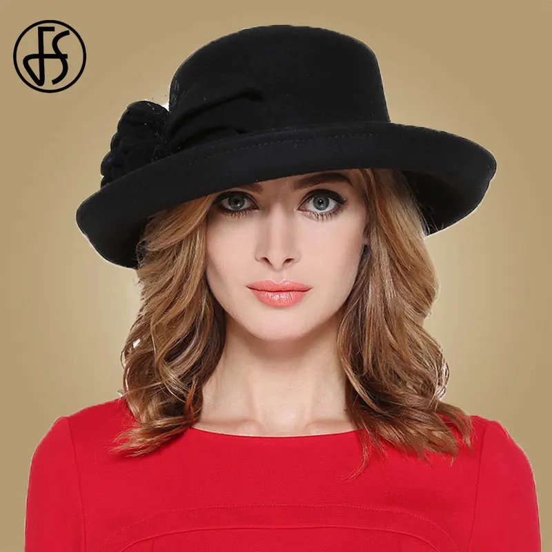 FS в винтажном стиле с широкими полями шерсть фетровая шляпка шерстяная черная