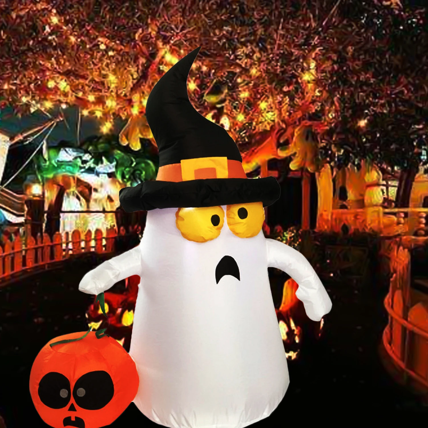 

Behogar Cute Halloween Inflatable Air Blown Ghost Pumpkin Decorations with LED Light for Indoor Outdoor Garden Yard Lawn Decor