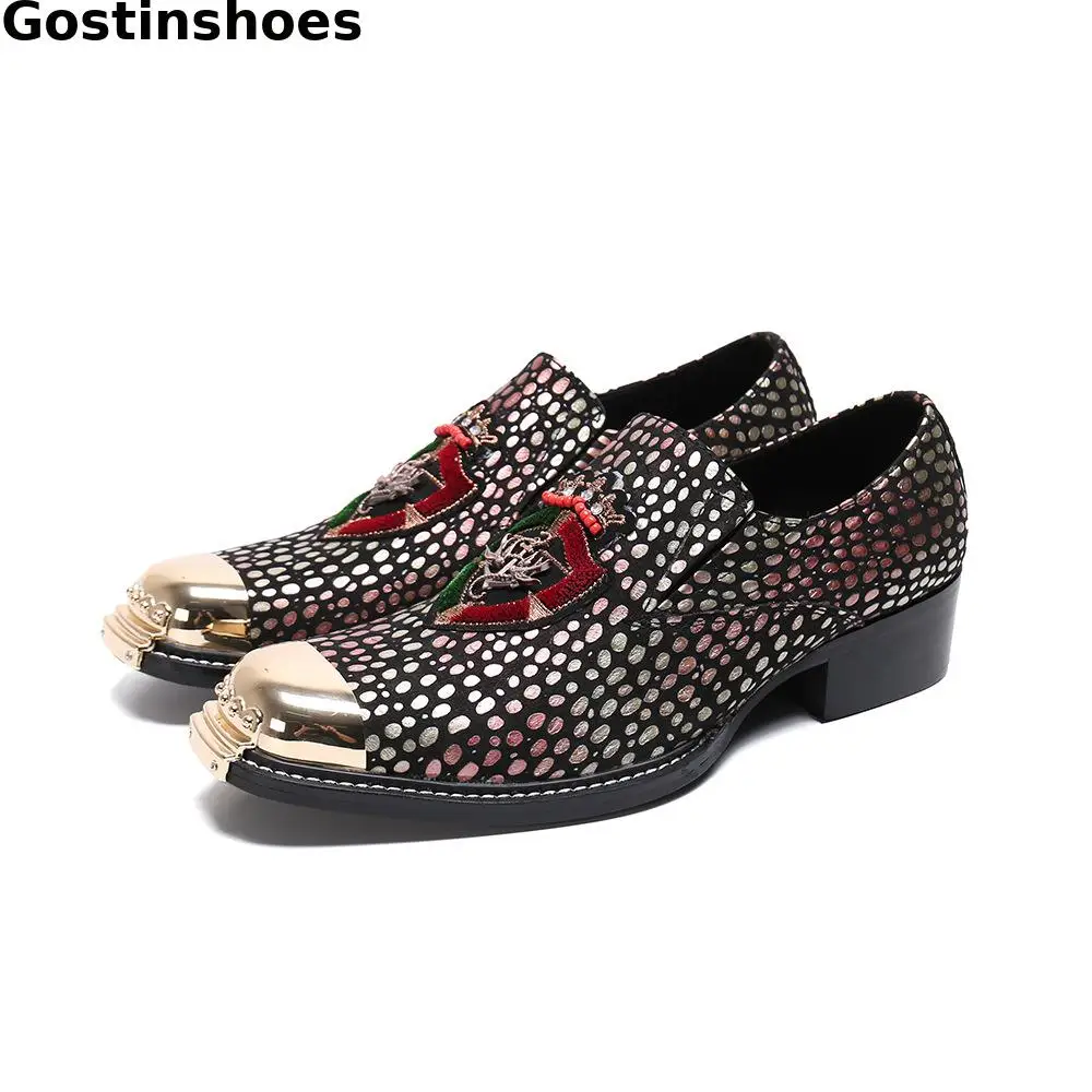 

Men Loafers Embroidery Leather Leisure Casual Shoes Men Genuine Leather Pointied Iron Toe Head Slip On Oxfords