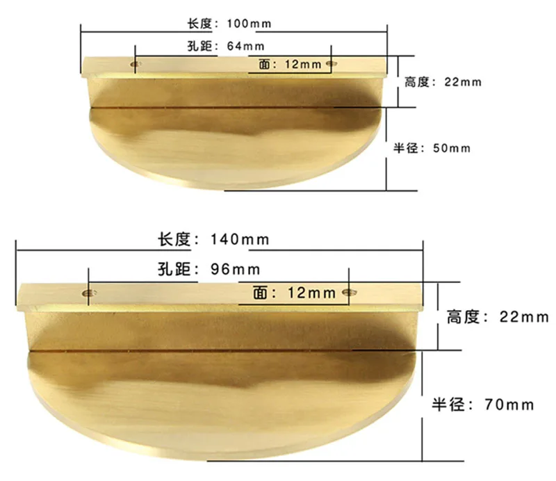 1 Piece Half Round Solid Brass Cabinet Knobs and Handles Drawer Furnitures Cupboard Wardrobe Knobs Book Cabinet Door Pull