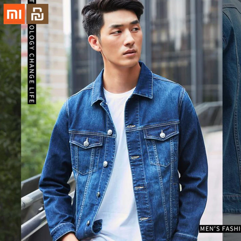 Мужская джинсовая куртка xiaomi оригинальная облегающая из эластичного денима на