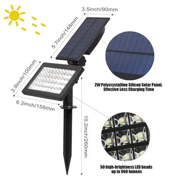 

Solar Security Lights Outdoor 50 LED Detachable Body Sensor Light IP44 Waterproof TN88