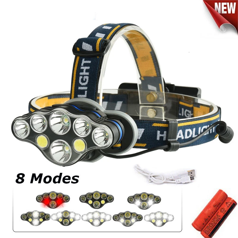 

NEW 20000lm COB LED Headlight +T6 Headlamp 8-Mode USB Camping Torch 5/6/7/8 LED for 18650 Battery Waterproof Camping Flashlight