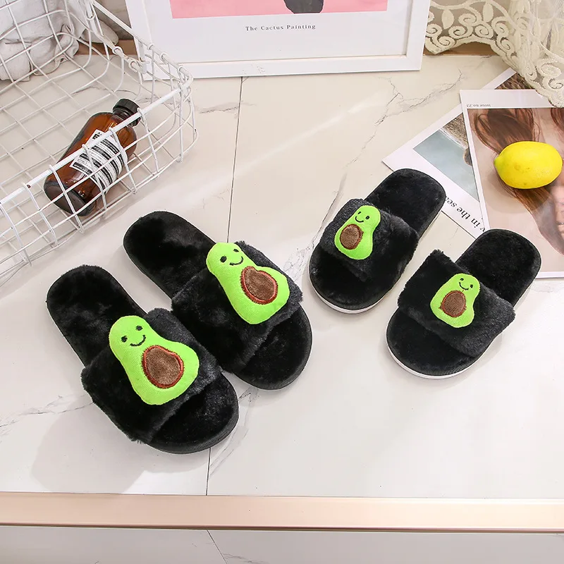 

X Autumn And Winter Parent And Child-Plush Slipper Indoor Anti-slip Warm Cotton Slippers Women's Avocado Open-Toed Slipper