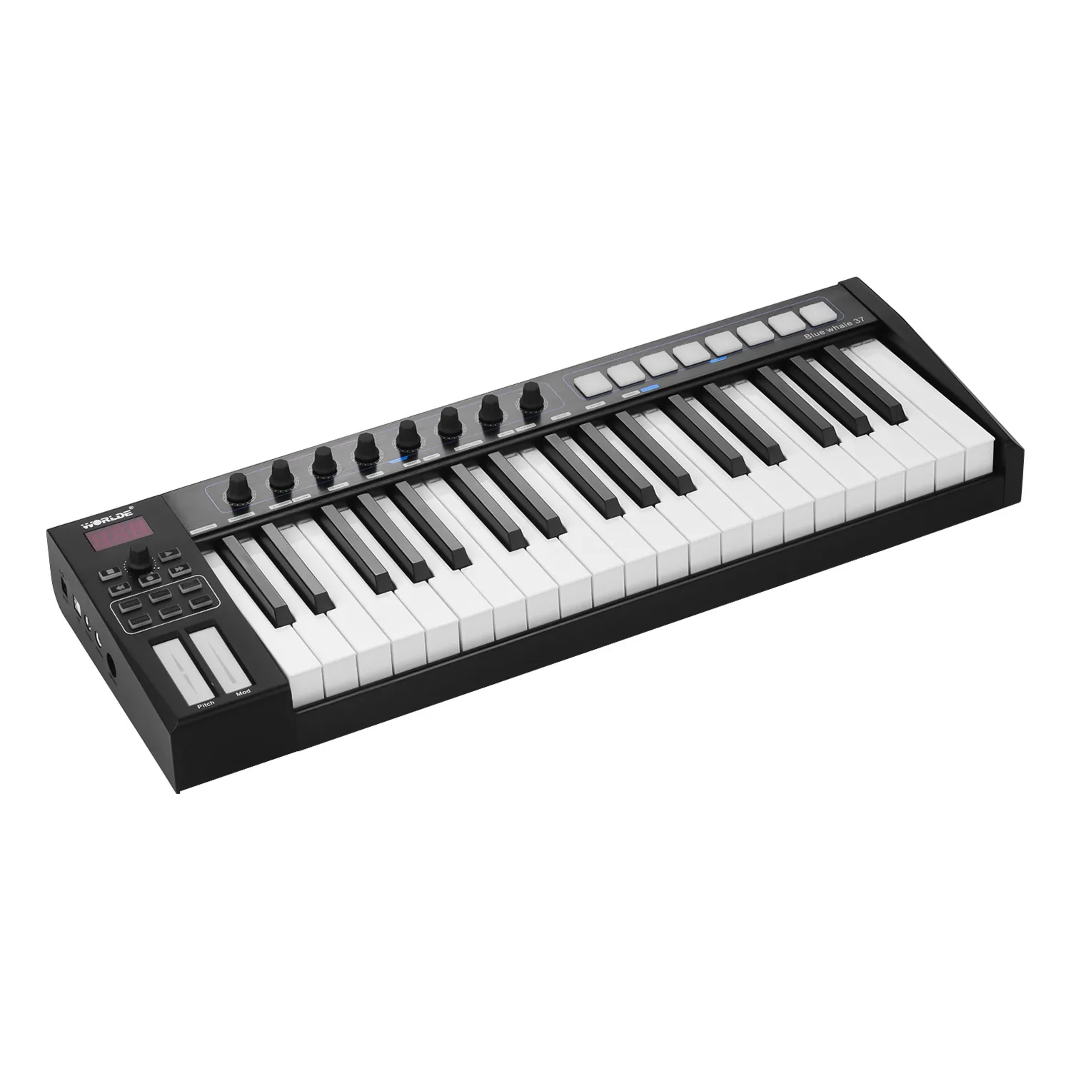 WORLDE синий кит 37 USB MIDI контроллер клавиатура 37 полувзвешенные клавиши 8 RGB с подсветкой триггерные подушки светодиодный дисплей с usb-кабелем