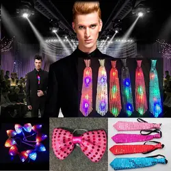 Мужской галстук-бабочка для мальчиков, светодиодный мигающий светильник, Блестящий галстук, для клуба, бара, рождественской вечеринки, для
