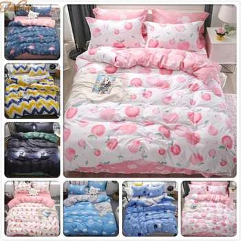 

Pink White Girl Adult Kids Soft Cotton 3/4 pcs Bedding Set Single Twin Queen King Double Size Duvet Cover Bed Linens Quilt Case