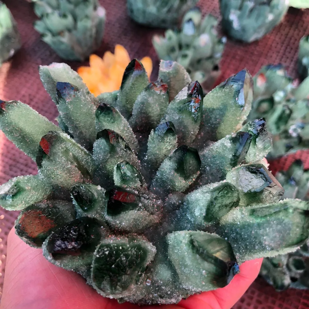 650 г verde natural fantasma cristal de quartzo cluster cura espécime