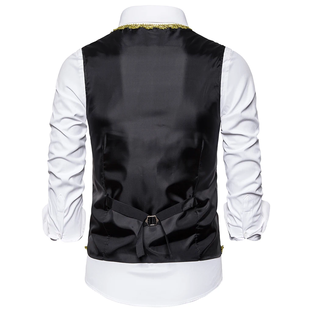 PUIMENTIUA 2019 Fashion Mens Solid Suit Vest Punk Business Slim Wedding Sleeveless Embroidered single-breasted Men Suit Vest
