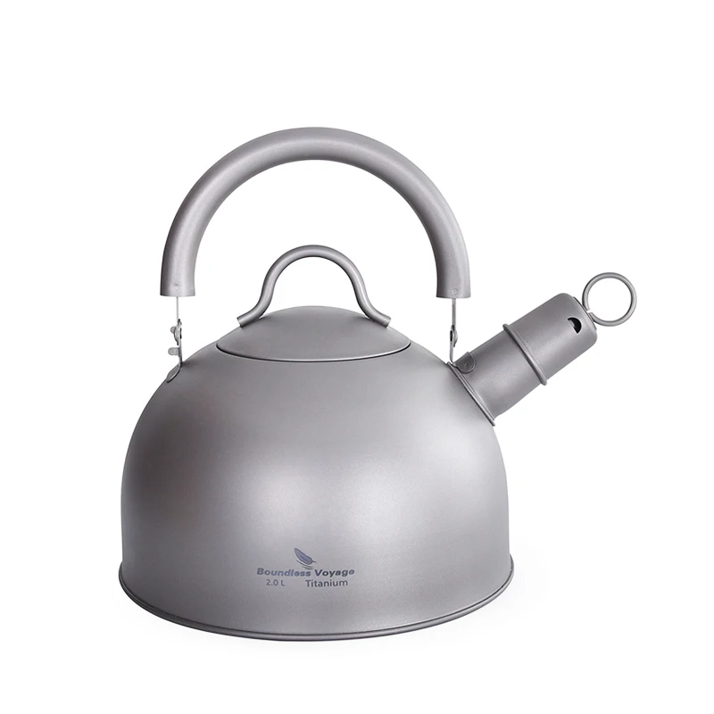 Boundless Voyage Outdoor Ultralight Big Capacity Pot with Warning Buzzer 2L Titanium Kettle for Boiling Water Coffee Tea