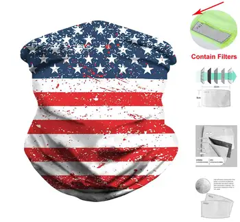 

USA Flag Printed Tube Scarf with Filter Pocket PM2.5 Neck Scarf Dustproof Bandana Scarf with Filter Multifunctiona Neck Cover