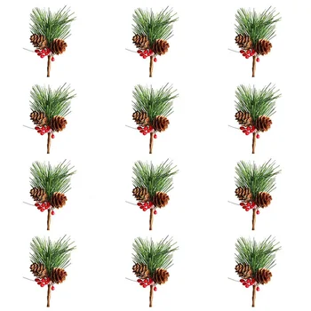 

Hot 12Pcs Artificial Pine Picks Small Fake Berries Pinecones for Wedding Garden Christmas Tree Filler Decorations