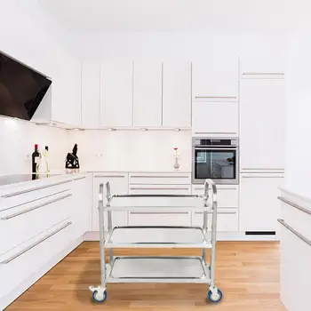 

Stainless Steel Kitchen Trolleys Three-layers Movable Dining Trolley Tea Dining Cart Food Delivery Cart For Hotel Resturant HWC