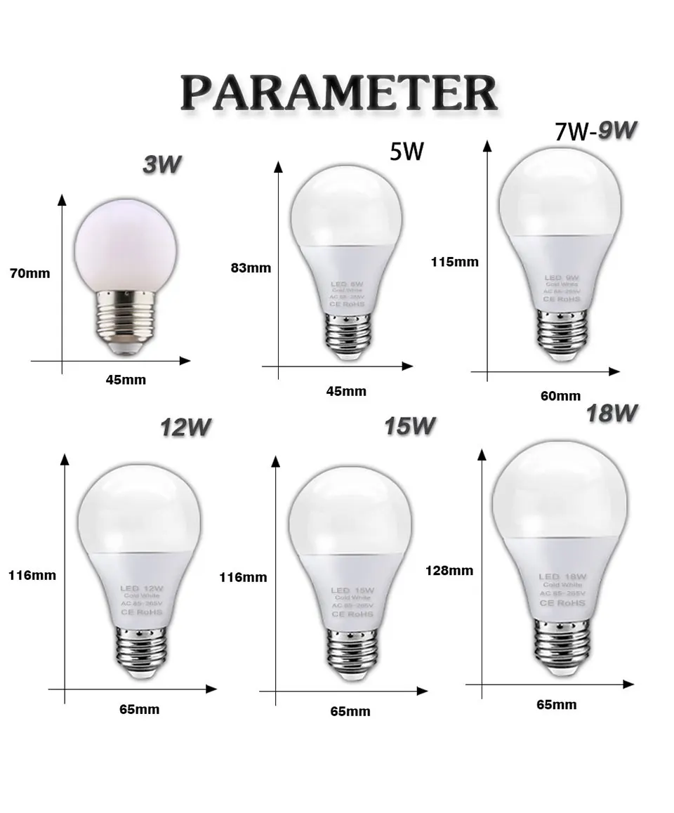 Лампада E27 светодиодный светильник лампа 18 Вт 15 Вт 12 Вт 9 Вт 7 Вт 5 Вт 3 Вт 220 в 240 В ампулы Bombillas светодиодный светильник Точечный светильник Холодный теплый белый
