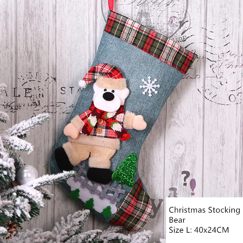 L- Bear Новогодний Рождественский чулок новогодний мешок Подарочный мешок конфет Noel рождественские украшения для дома Natal Navidad носок Декор рождественской елки - Цвет: L- Bear