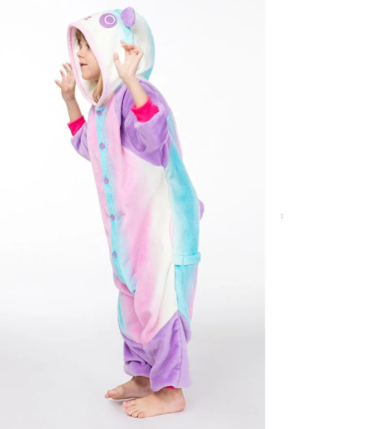 Onesie/Детские пижамы с единорогом кигуруми; зимняя Пижама с пандой в стиле аниме «Единорог»; Фланелевая пижама с животными для мальчиков и девочек; одежда для сна с капюшоном для костюмированной вечеринки