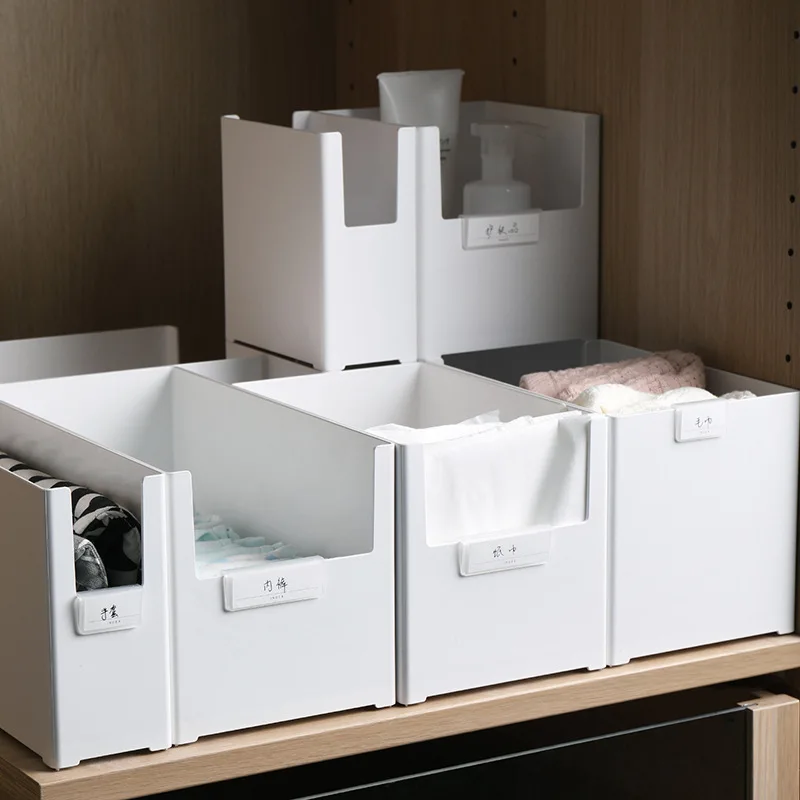 

Multifunctional Storage Box Dustproof Pure White Classify Makeup thickened Organizer with Tag Holder Bedroom Kitchen Container