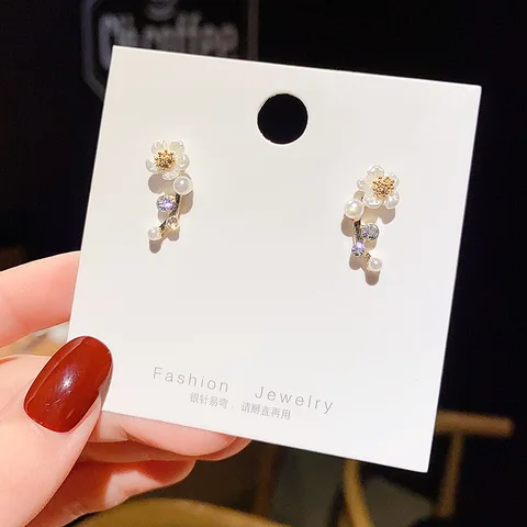 Rhinestone Flower Stud Earrings Lovely Shell Simulated Pearl Petal Women Piercing Earrings Trendy Wedding Ear Stud Jewelry