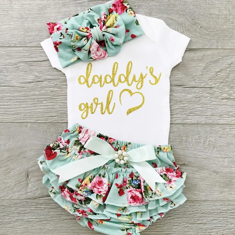 2020Summer Newborn Baby Girl Clothes Set Toddler Printing Outfit Boutiques Princess Tops + Shorts Headband 3pcs Kids Garment | Детская