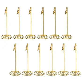 

12 Pcs Table Number Card Holders with Alligator Clip Photo Memo Holder Clips for Wedding Party Favor, Golden