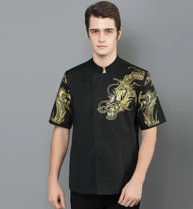 black Short sleeve Драгн чехол с принтами воротник с длинными рукавами шеф-повара Униформа Парикмахерская кафе-кондитерская одежда повара Зимняя Куртка поварская Рабочая форма - Цвет: black Short sleeve