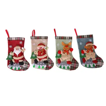 

Christmas Decorations Christmas Stockings Christmas Plaid Linen Doll Gift Bag Christmas Tree Snow Fence Decorative Socks