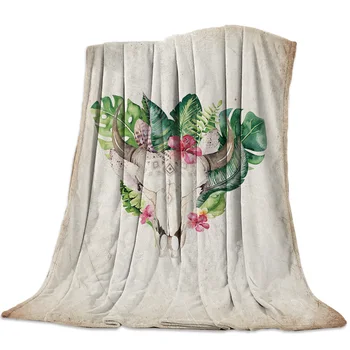 

Plant Flower Leaves Animal Bone Retro Background Spring and Autumn Soft Flannel Blanket Office Siesta Blanket Sofa Bed Blanket