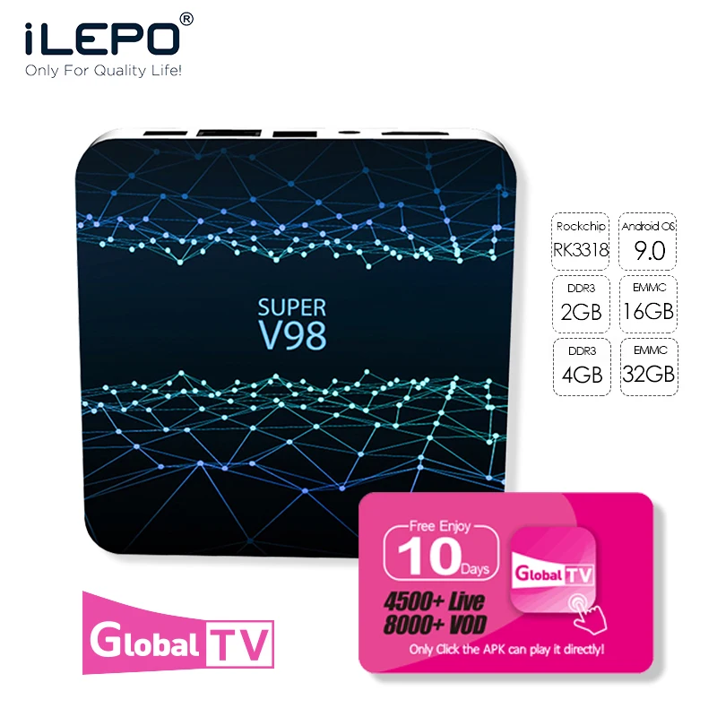 

IEPLO Super V98 TV BOX 4G DDR3 Tv Box Android 9.0 Boxes Iptv Subscription RK3318 Quad-Cor Iptv M3u Smart Tv Android Tv