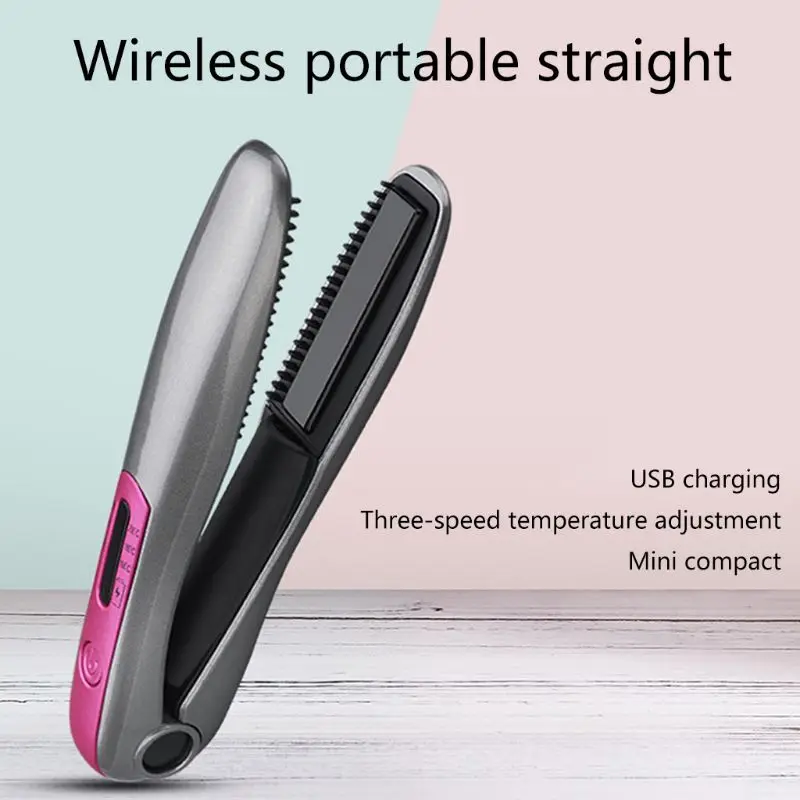 Новинка, usb-зарядка, выпрямитель для волос, мини, двойное использование, электрическая шина, прямой объем, Беспроводная портативная бигуди с гребнем, зубы T4MB