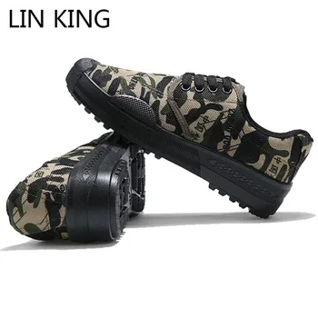 

LIN KING New Design Men's Canvas Shoes Lace Up Low Top Tenis Sneakers Fashion Camouflage Work Shoes Wear-resisting Walking Shoes